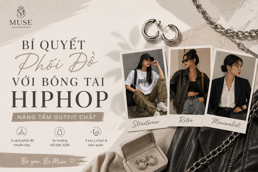 Ảnh bìa bài viết bí quyết phối đồ với bông tai hiphop nâng tầm outfit chất cùng Muse Accessories