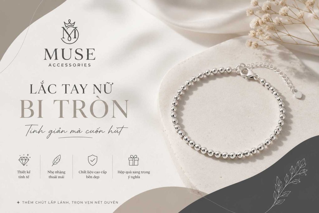 Ảnh bìa lắc tay nữ bi tròn thiết kế tinh tế của thương hiệu Muse Accessories