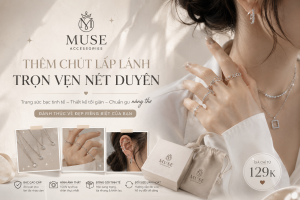 Banner thương hiệu trang sức bạc tối giản Muse Accessories giá từ 129k