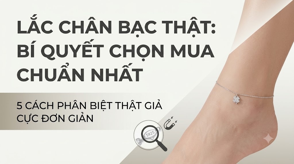 Ảnh bìa bài viết hướng dẫn bí quyết chọn mua và cách phân biệt lắc chân bạc thật giả cực đơn giản.