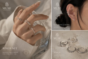 Bộ sưu tập set nhẫn freesize và khuyên kẹp vành tai của Muse Accessories