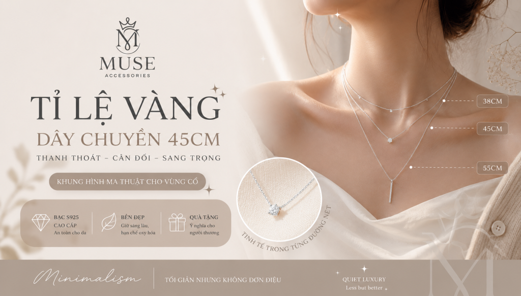 Dây chuyền 45cm bạc S925 tỉ lệ vàng cho phái đẹp - Muse Accessories