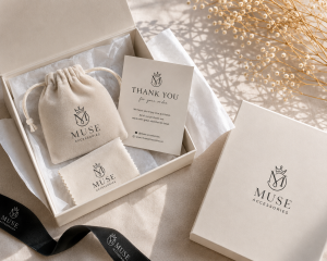 Trọn bộ hộp đóng gói trang sức cao cấp in logo Muse Accessories