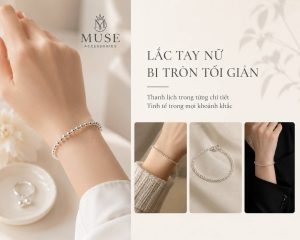 Hình ảnh đeo lắc tay nữ bi tròn tối giản Muse Accessories trên cổ tay phái đẹp
