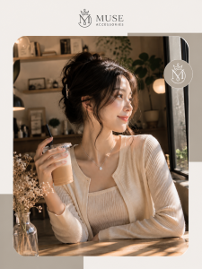 Vòng cổ sợi mảnh bạc S925 Muse Accessories lấp lánh khi check-in tại quán cafe